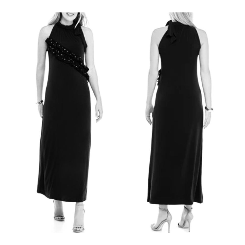 Michael Kors Halter Grommet Tie Maxi Black Dress Size XS NWT